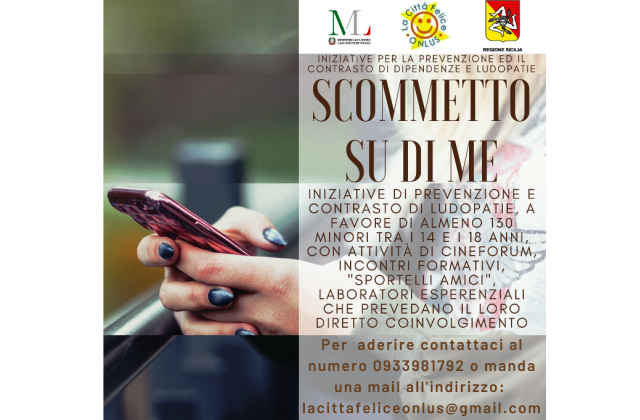 San Cono. Riprendono oggi le attività del Progetto “SCOMMETTO SU DI ME” che prevede iniziative per prevenire e contrastare le dipendenze dalla ludopatia. Coinvolti in Sicilia i territori di 9 province e 15 comuni